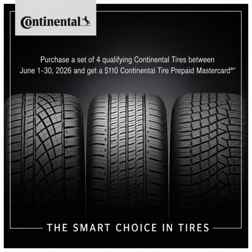 Get $110 back on select sets of 4 Continental tires
